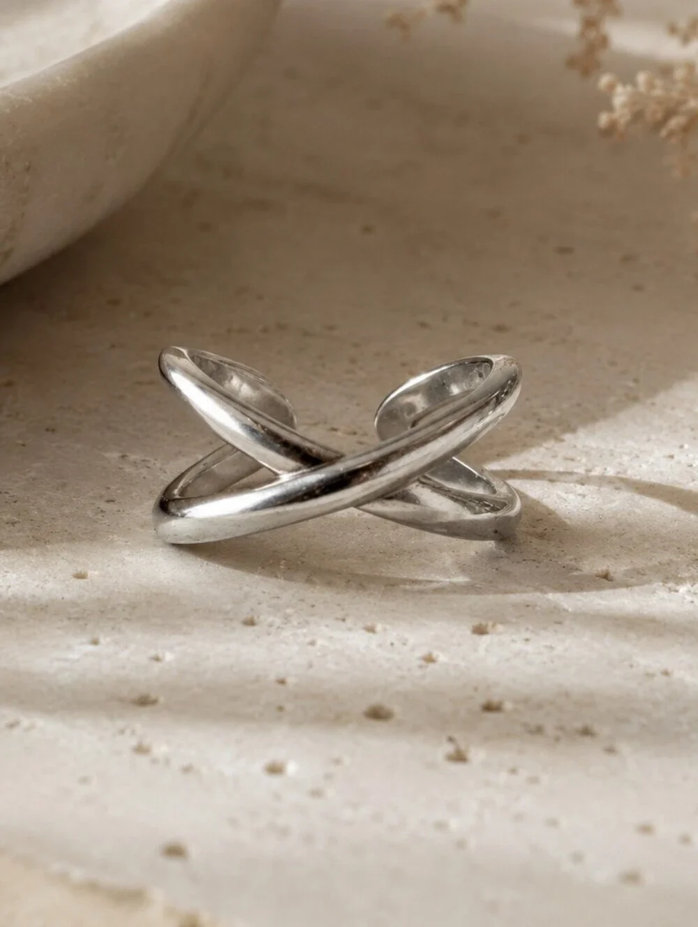 Sterling Silver Criss Cross X Ring Adjustable Crossover Band Minimalist Dainty